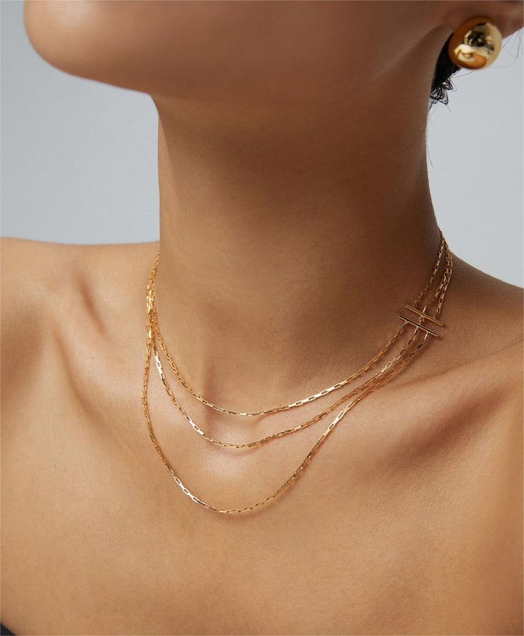 Sterling silver simple three-layer necklace