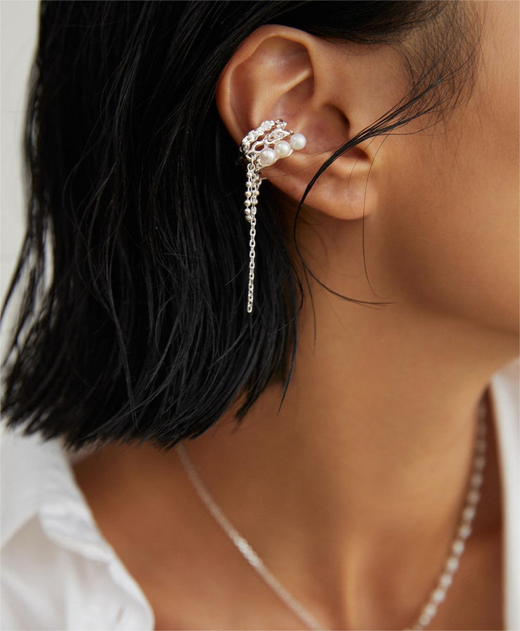 Sterling silver tassel irregular ear cuffs