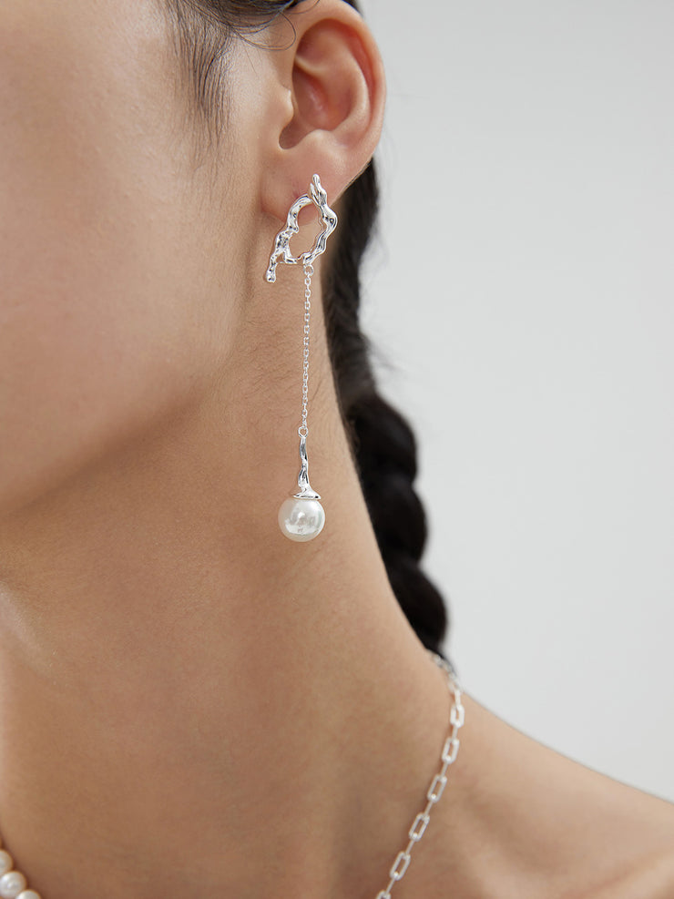 S925 silver round flawless pearl silver earrings