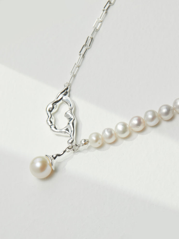 S925 silver round pearl silver necklace