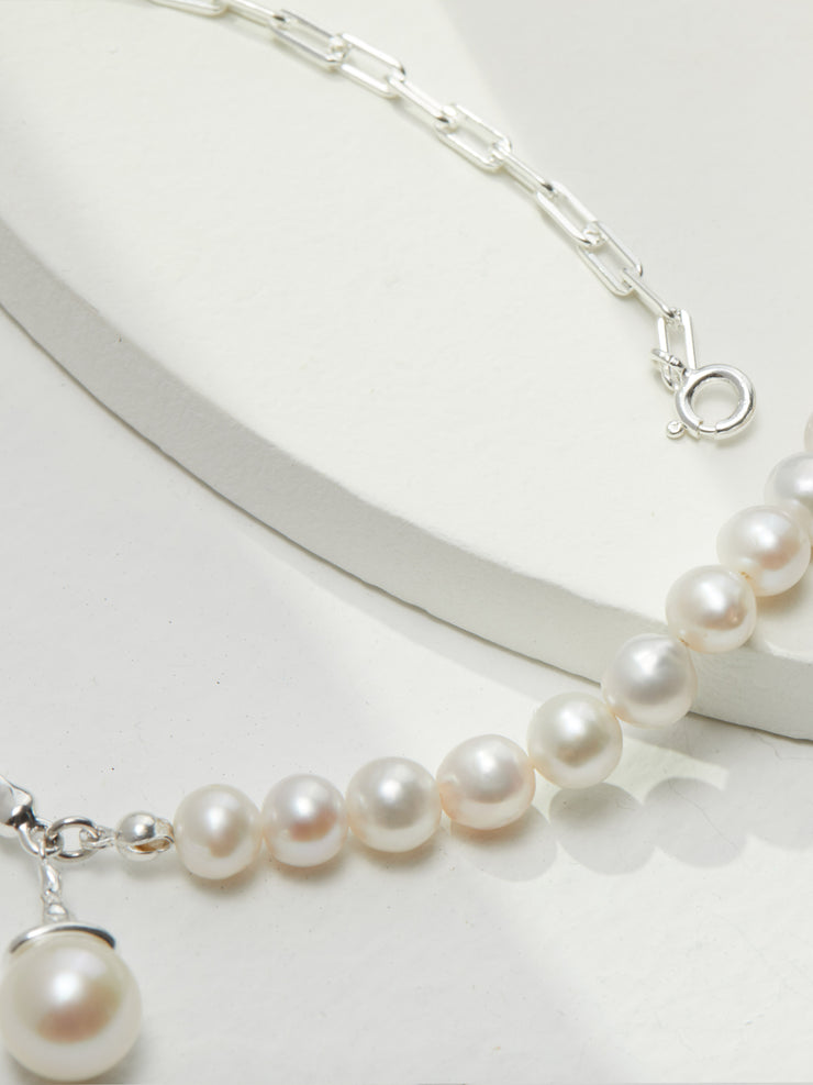 S925 silver round pearl silver necklace