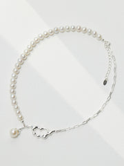 S925 silver round pearl silver necklace