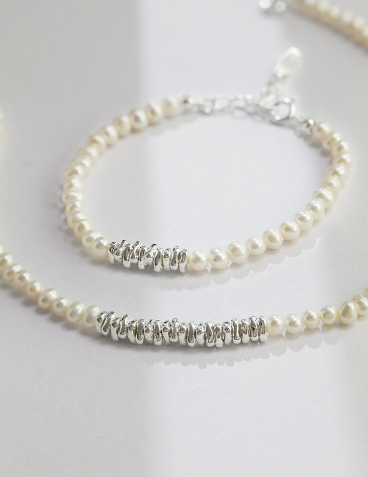 S925 sterling silver pearl necklace and bracelet