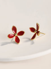 S925 sterling silver red drip glaze flower earrings