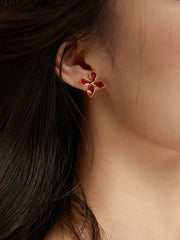 S925 sterling silver red drip glaze flower earrings