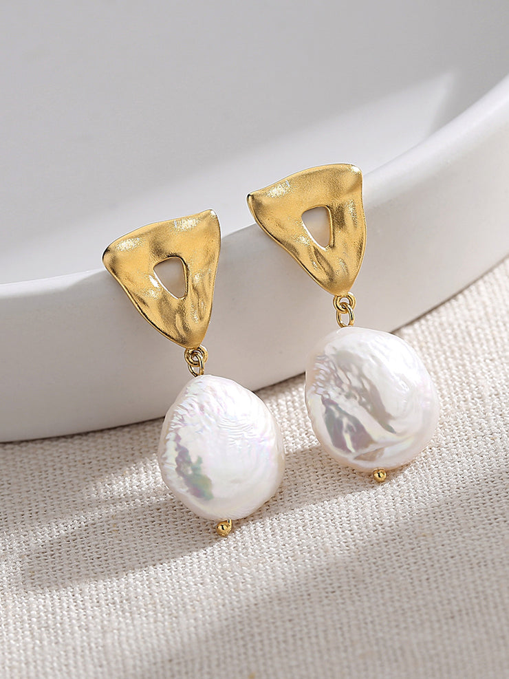 S925 Sterling Silver Shaped Baroque Pearl Earrings